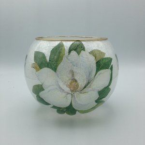 Dusty Green/White Magnolias on a 6" Bubble Bowl